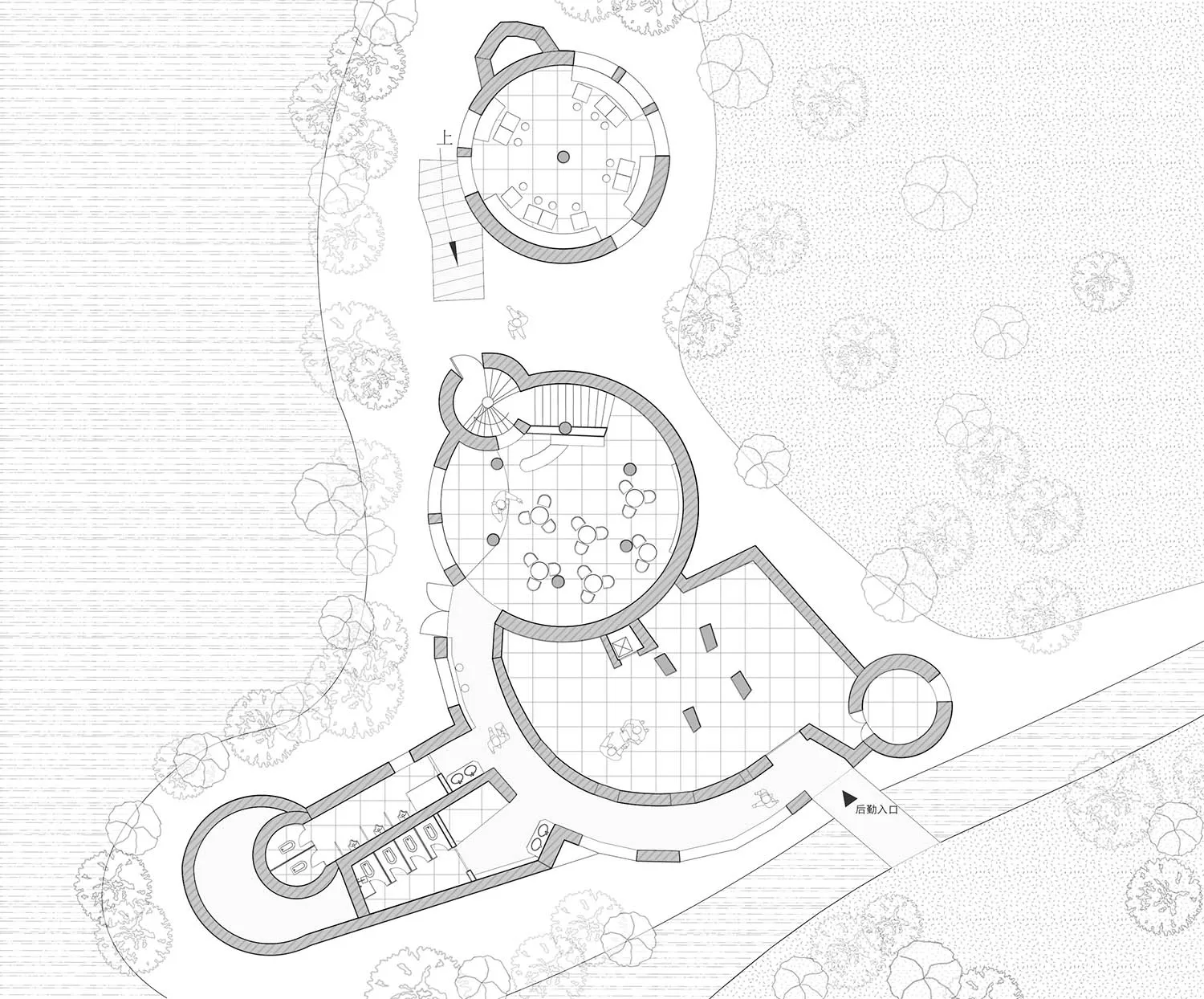 A detailed architectural plan of a landscape architecture project, showcasing various elements and features.