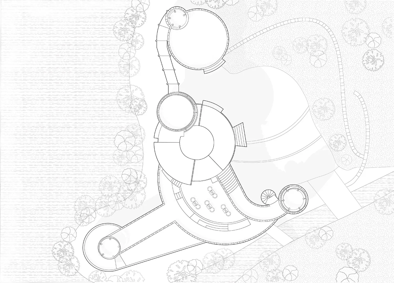 A detailed architectural and landscape plan depicted on a paper sheet.