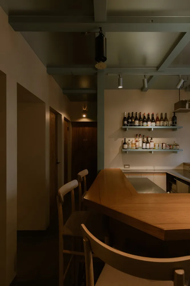 A modern bar counter made of wood.