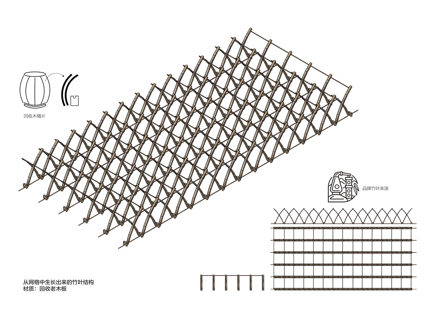 A diagram of a wooden grid structure used in landscape architecture.