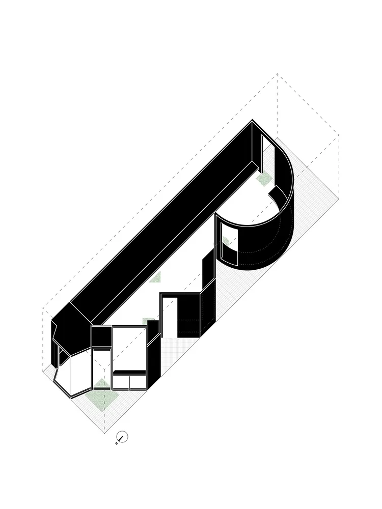Floor plan of a minimalist apartment in black and white colors