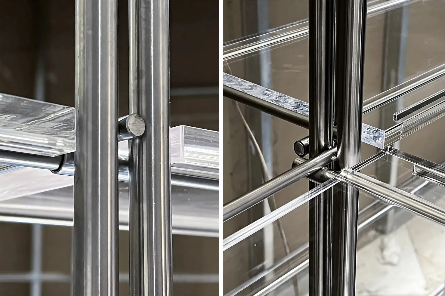Detailed view of metal framework structural engineering design.