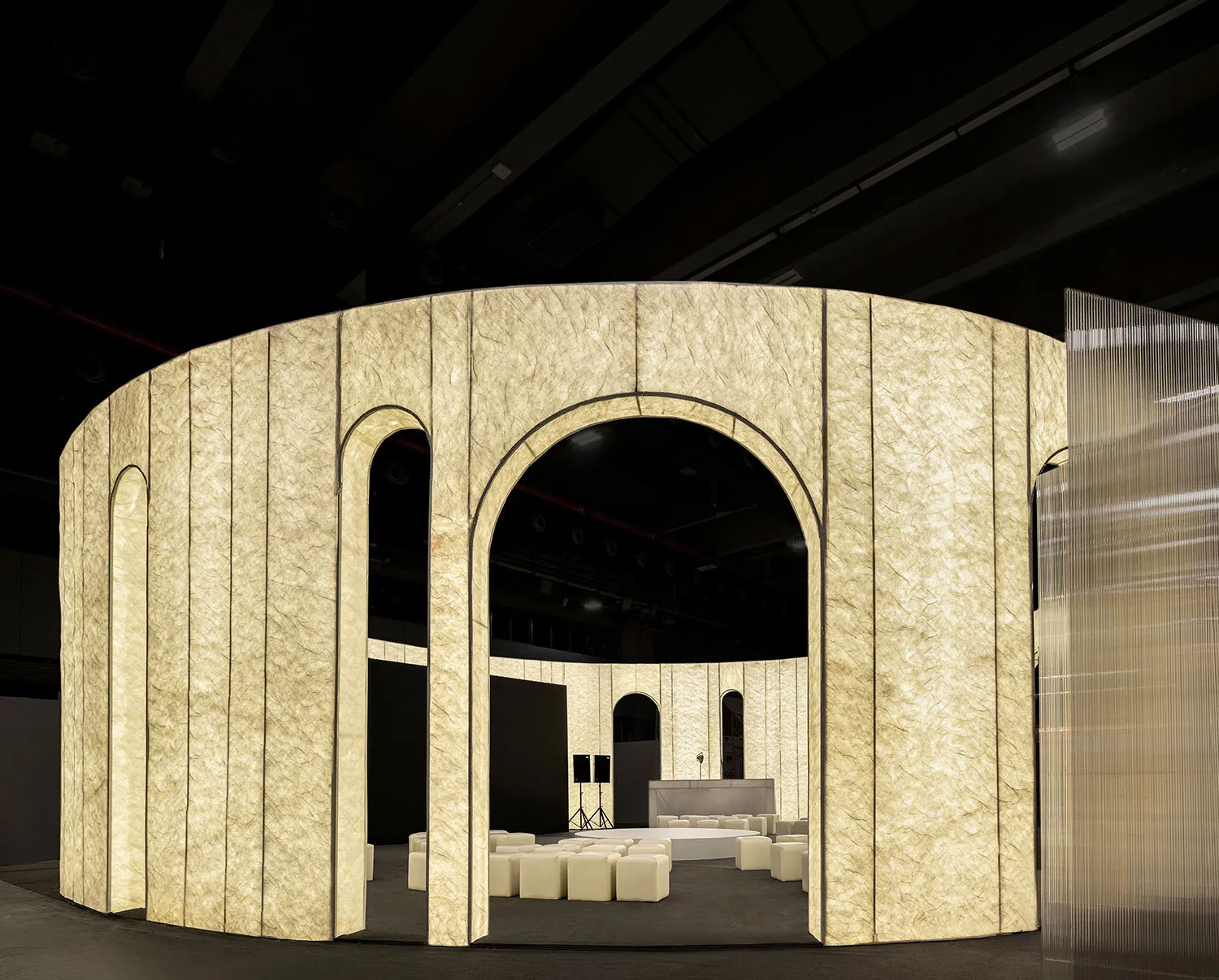A modern interior design with paper lighting features