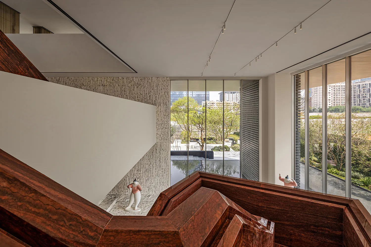 Modern staircase made of wood in an indoor setting.