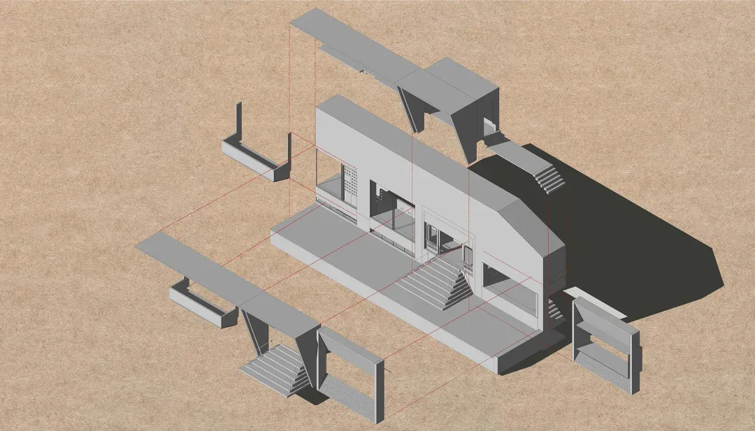 Modern exterior image of a building rendered in a 3D perspective.