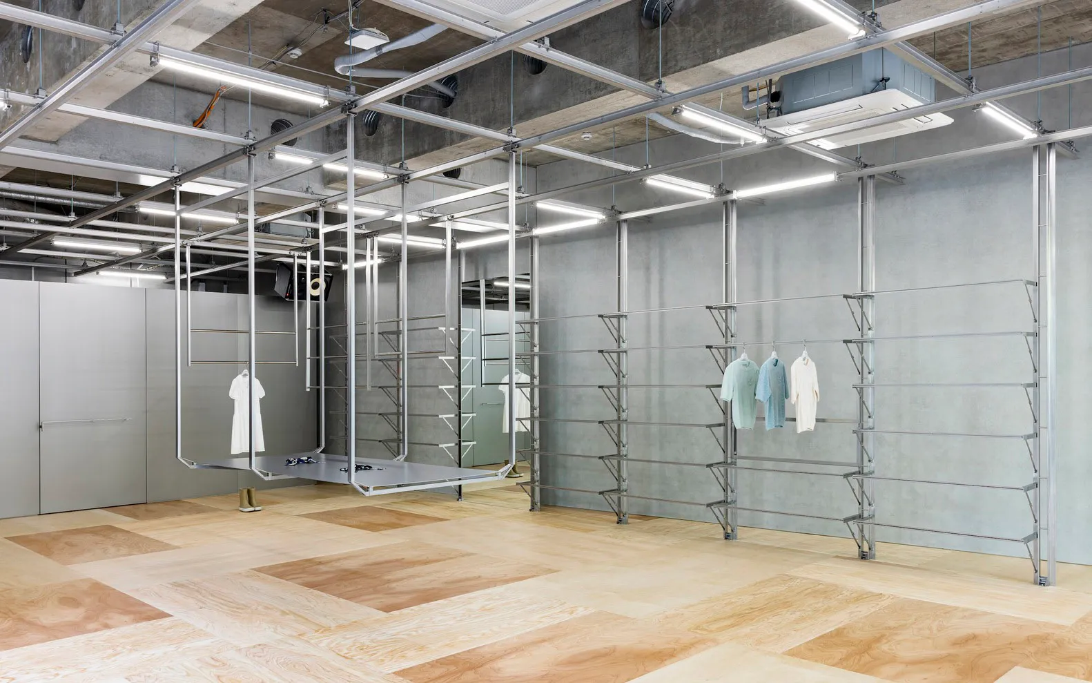 Metal racks in industrial retail space