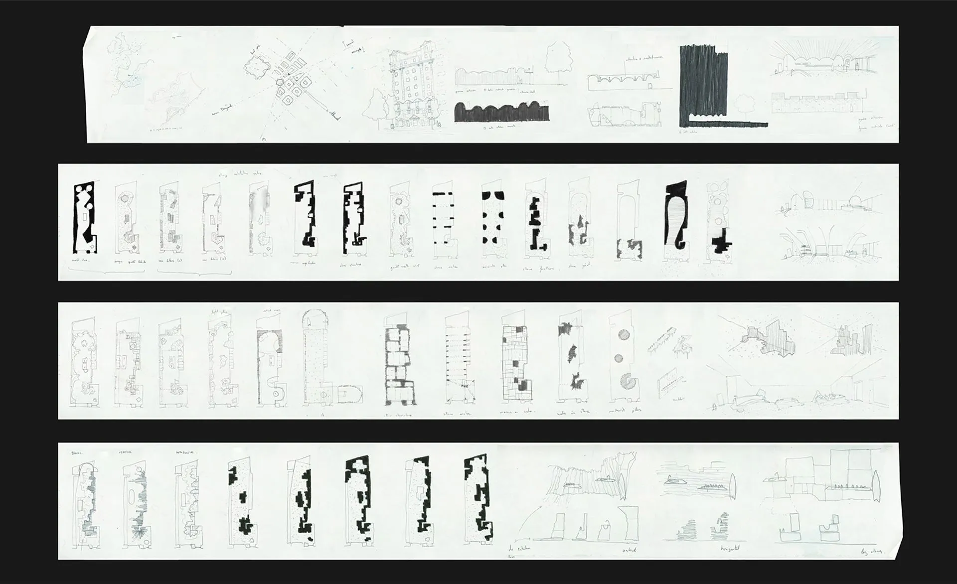 Various architectural drawings and designs showcasing different interior spaces and layouts.