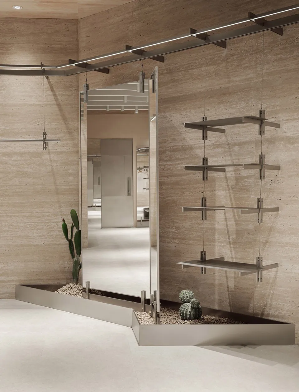 Modern retail storefront with minimalist metal interior design