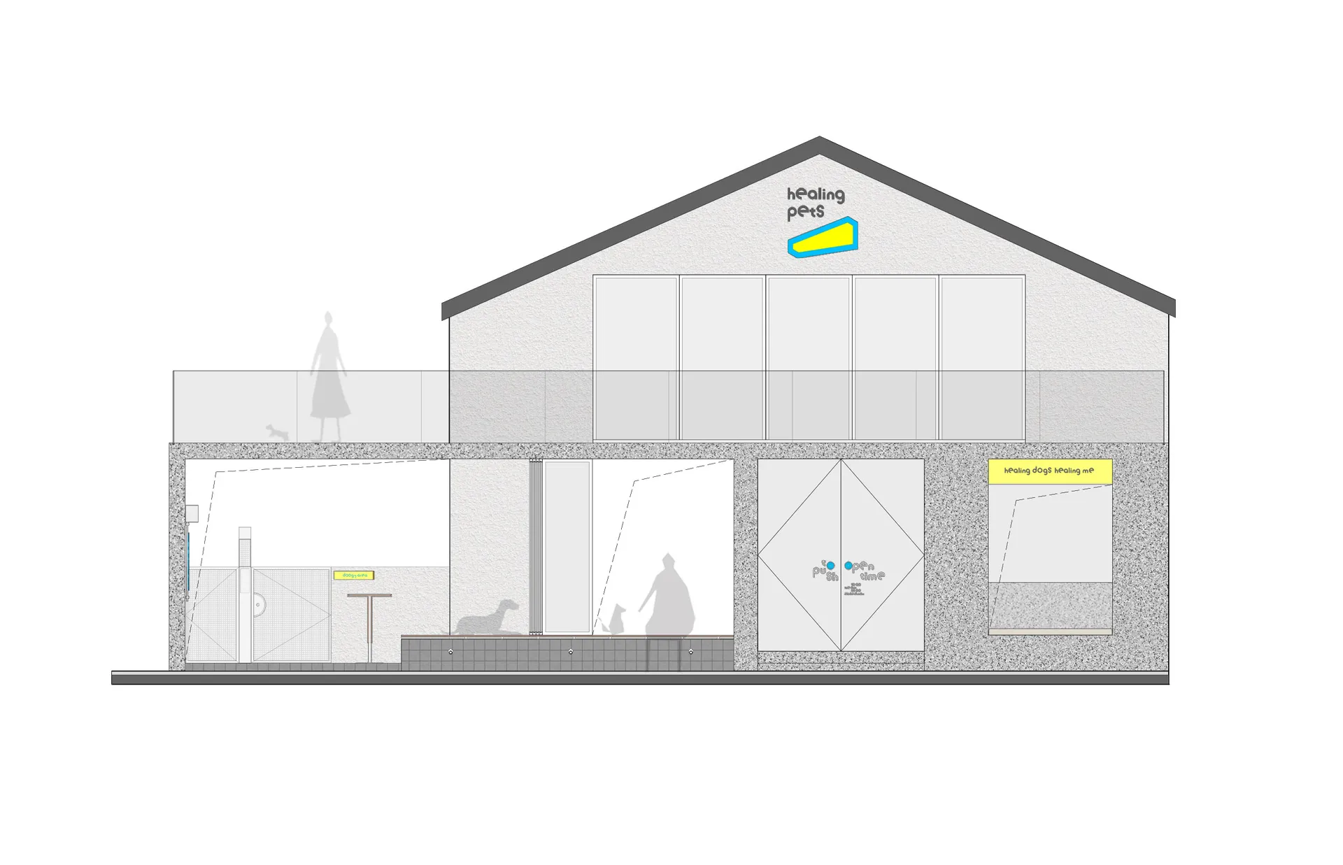 A concrete floor plan of an animal shelter showing the layout and design of the facility.