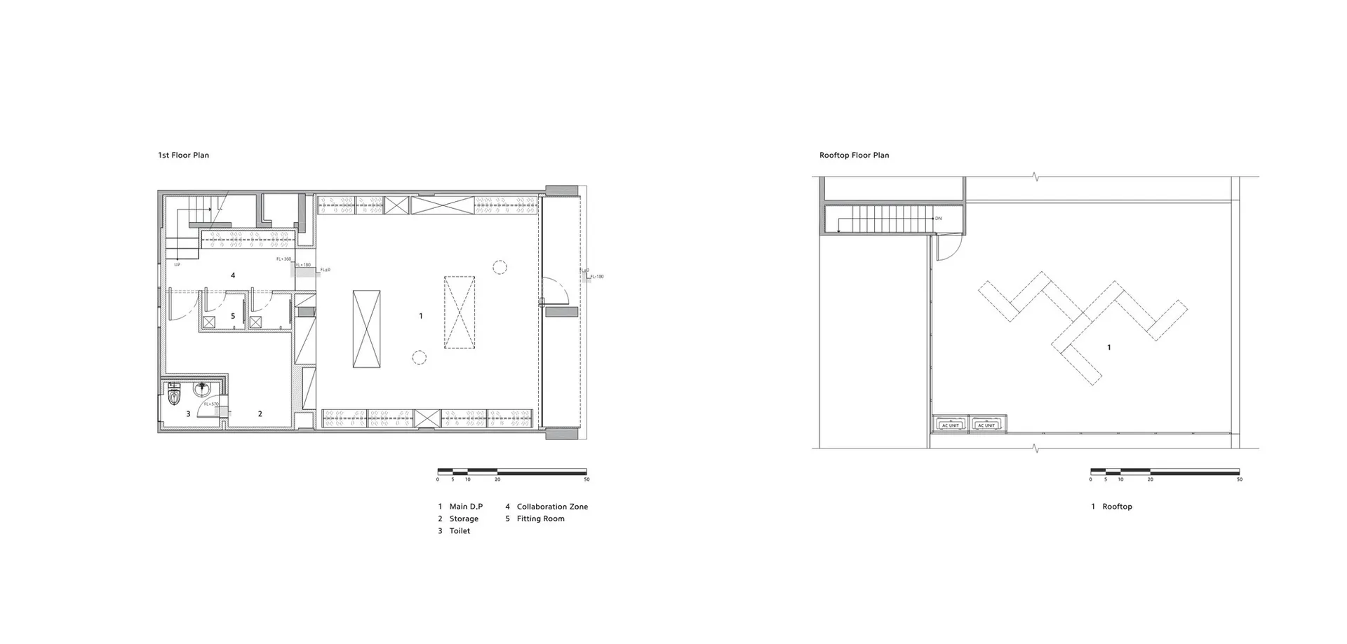 Modern office space with concrete floor and minimalist design.