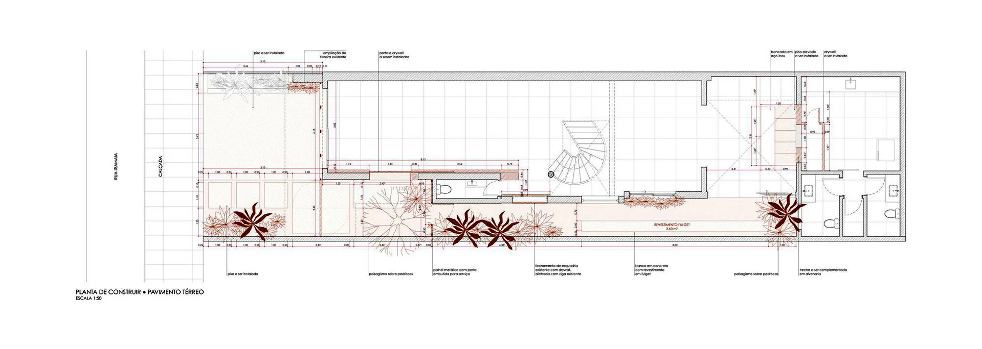 A detailed 2D architectural drawing showing the layout and design of a modern architectural floor plan.
