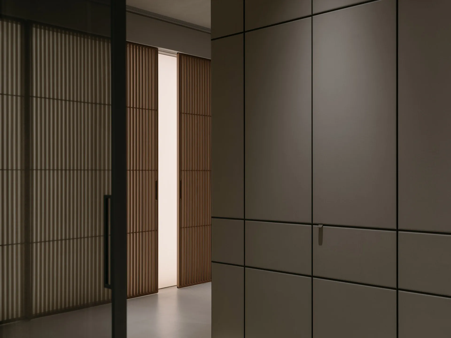 Modern minimalist apartment interior with metal links.
