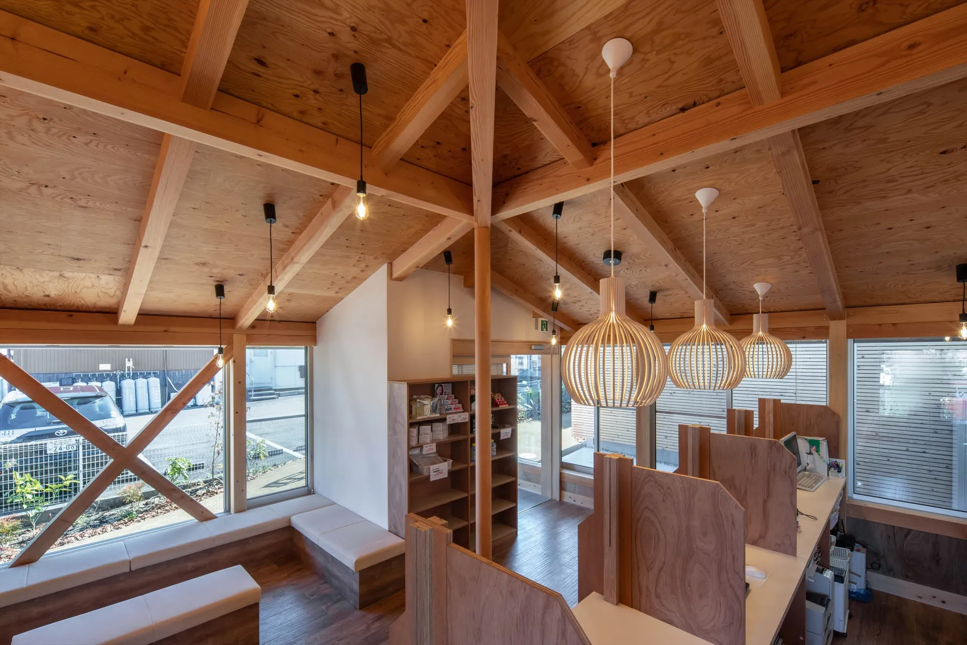 Warm and inviting wooden interior of a cozy coffee shop