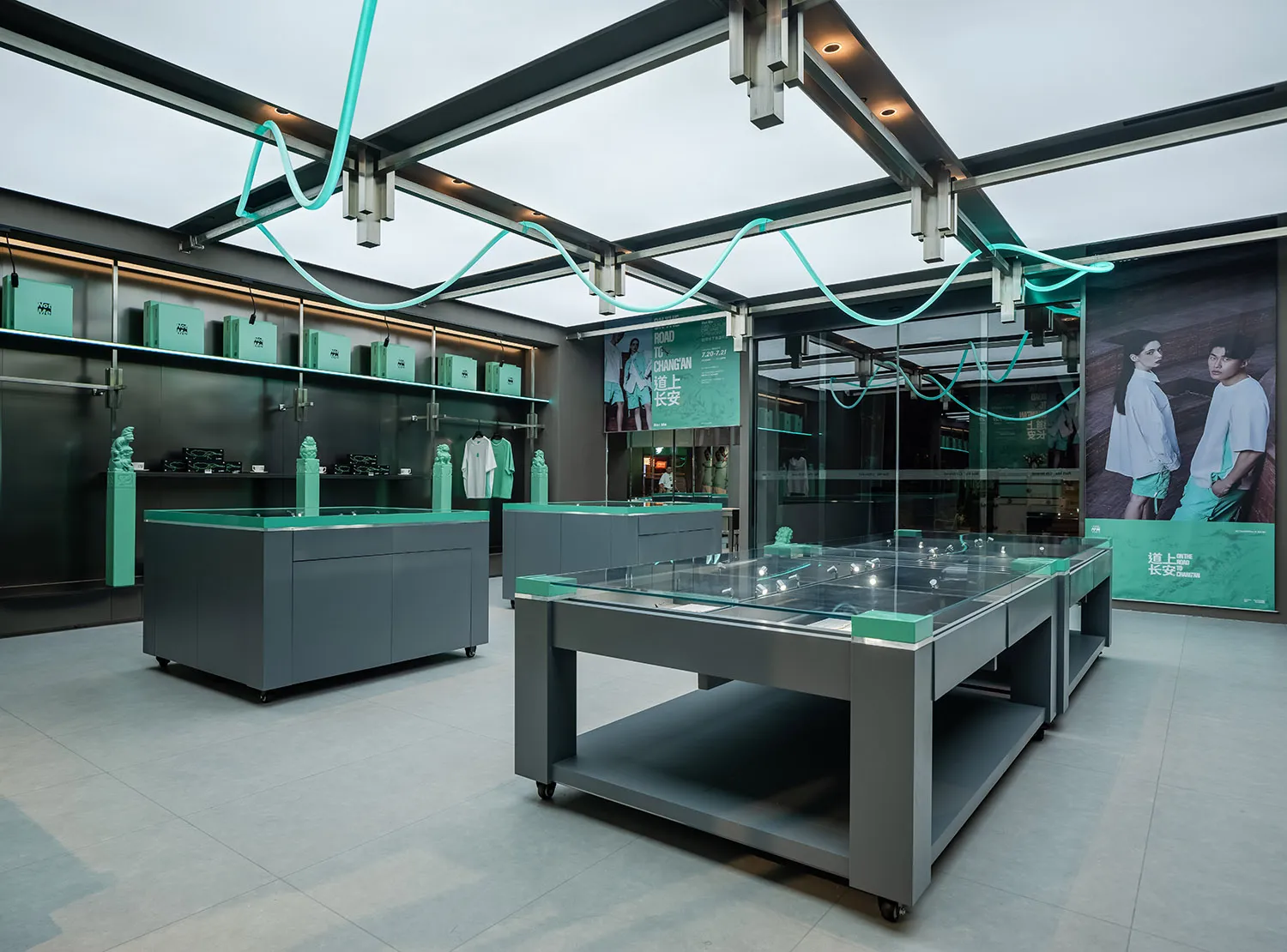 Modern retail storefront featuring contemporary glass and metal design elements.