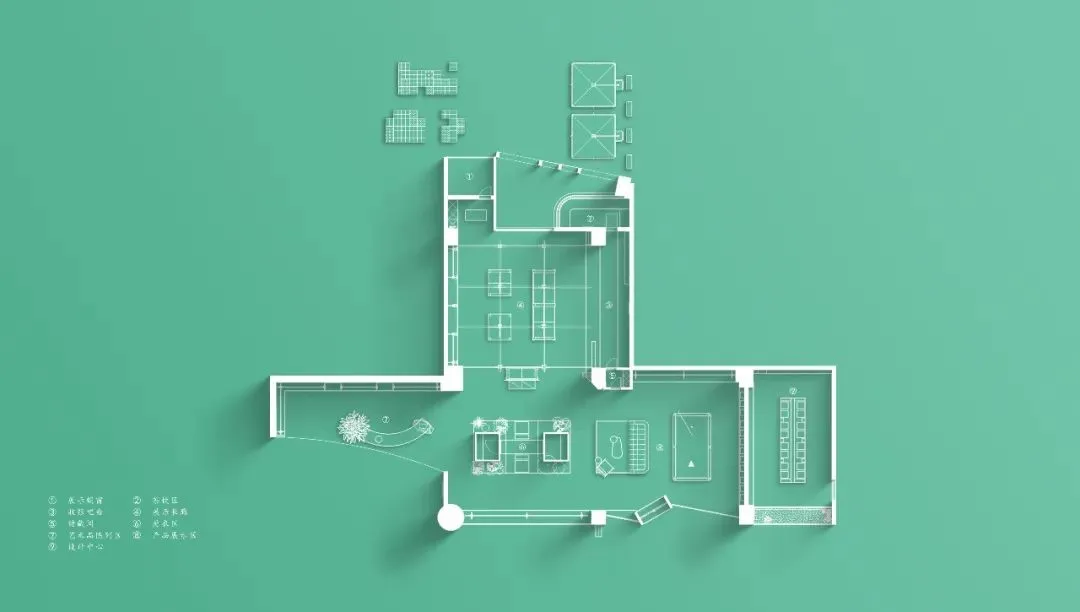 A detailed 2D technical drawing of a modern office space