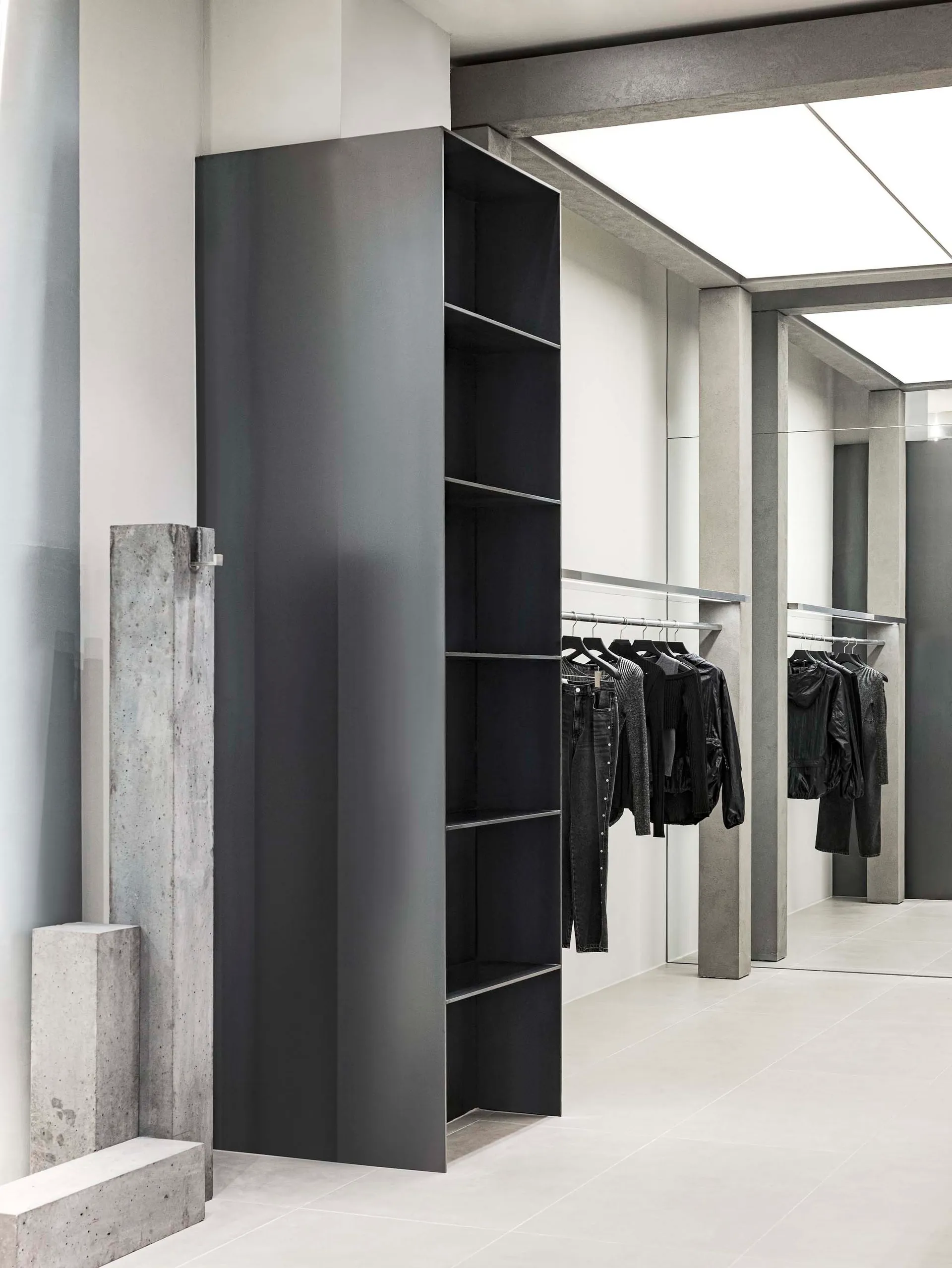 Modern clothing store with concrete and metal materials