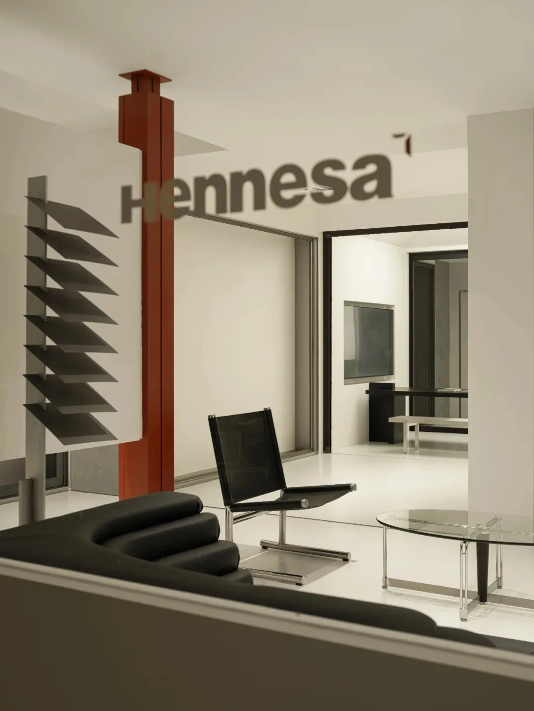 Modern interior design featuring metal furniture and decor.