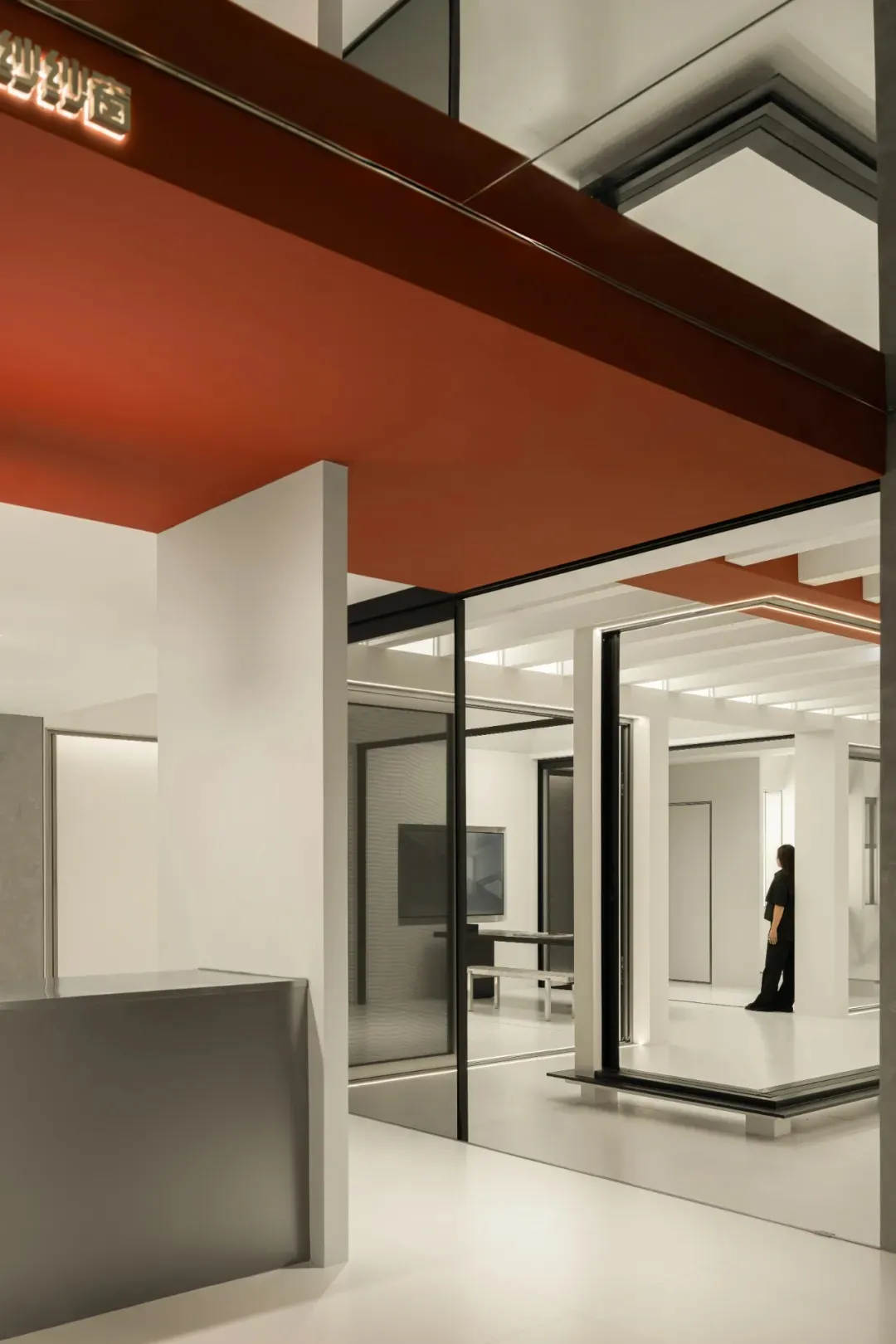 Modern office interior with concrete and glass materials