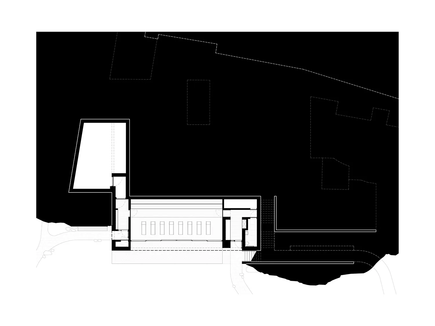 Modern architectural floor plan in black and white