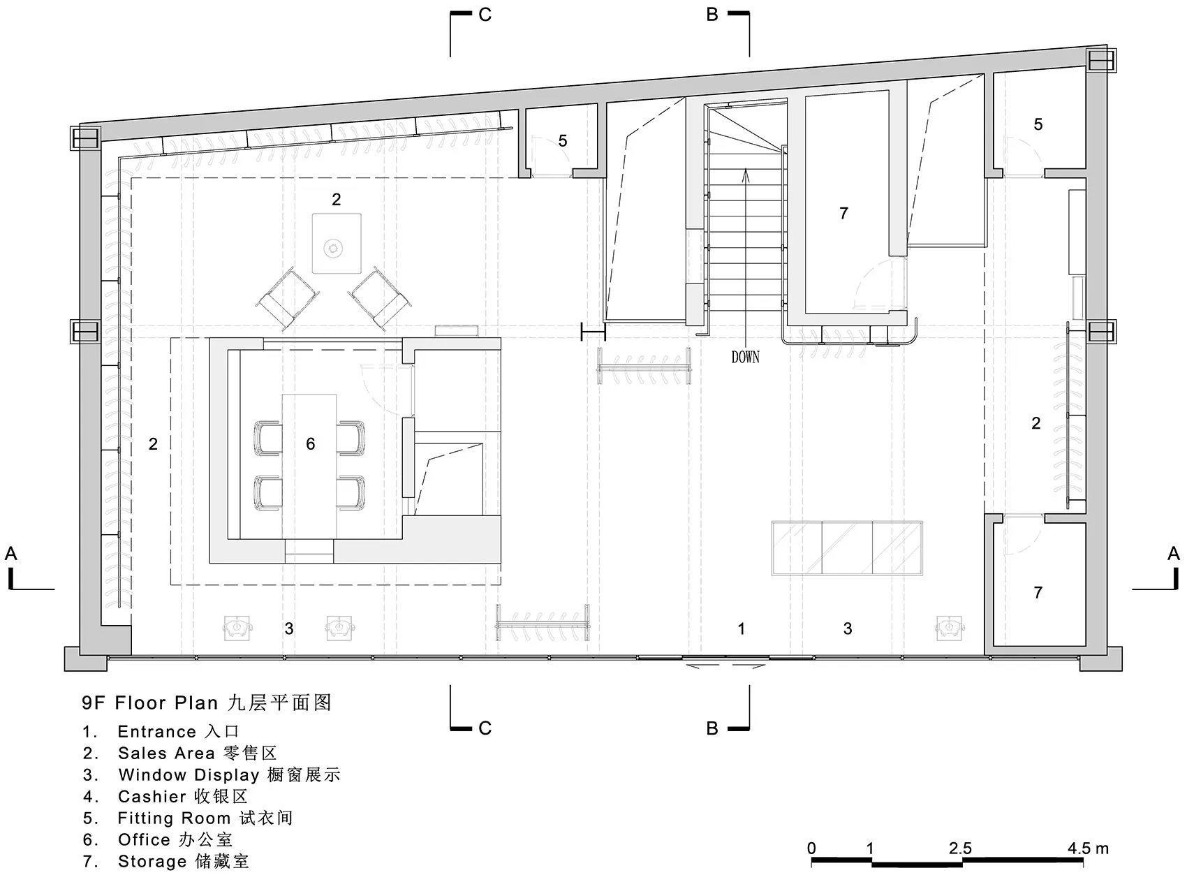 Floor plan of a modern warehouse structure composed of steel beams and open spaces.