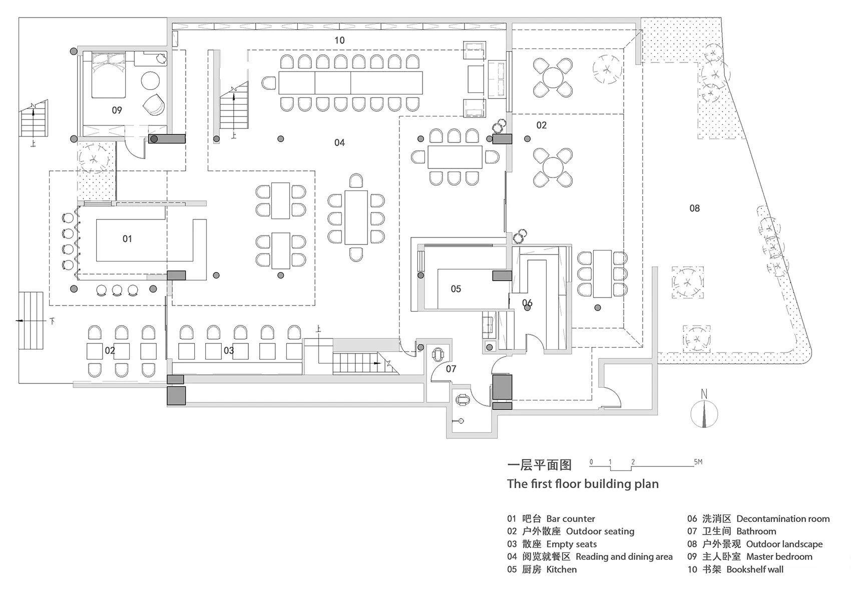 A detailed 2D architectural drawing showing the layout of a modern residential space.