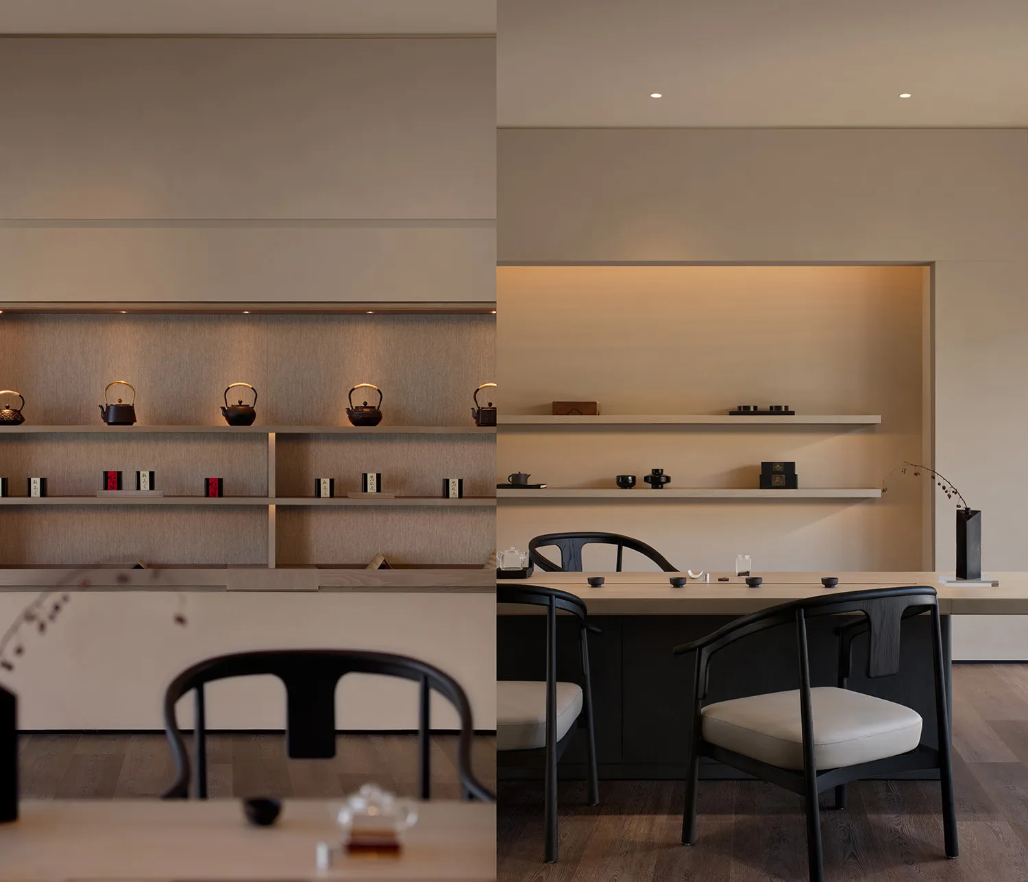 A modern restaurant bar featuring wood and ceramic elements