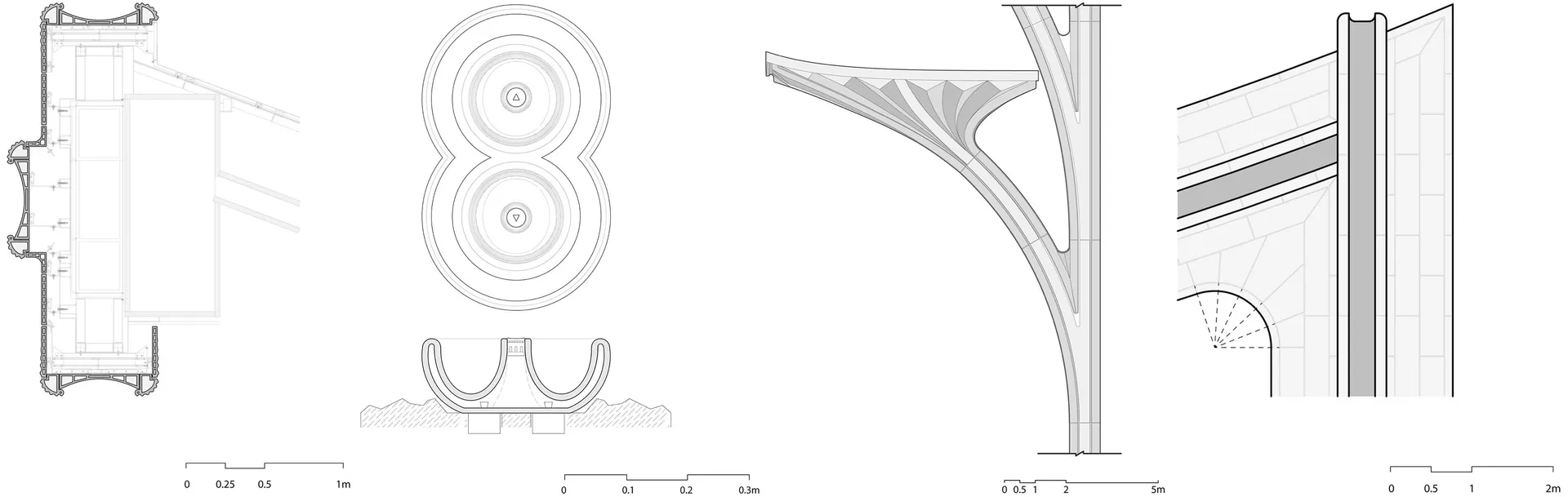 Sectional view of a metal-framed building structure, showcasing its architectural design and materials.