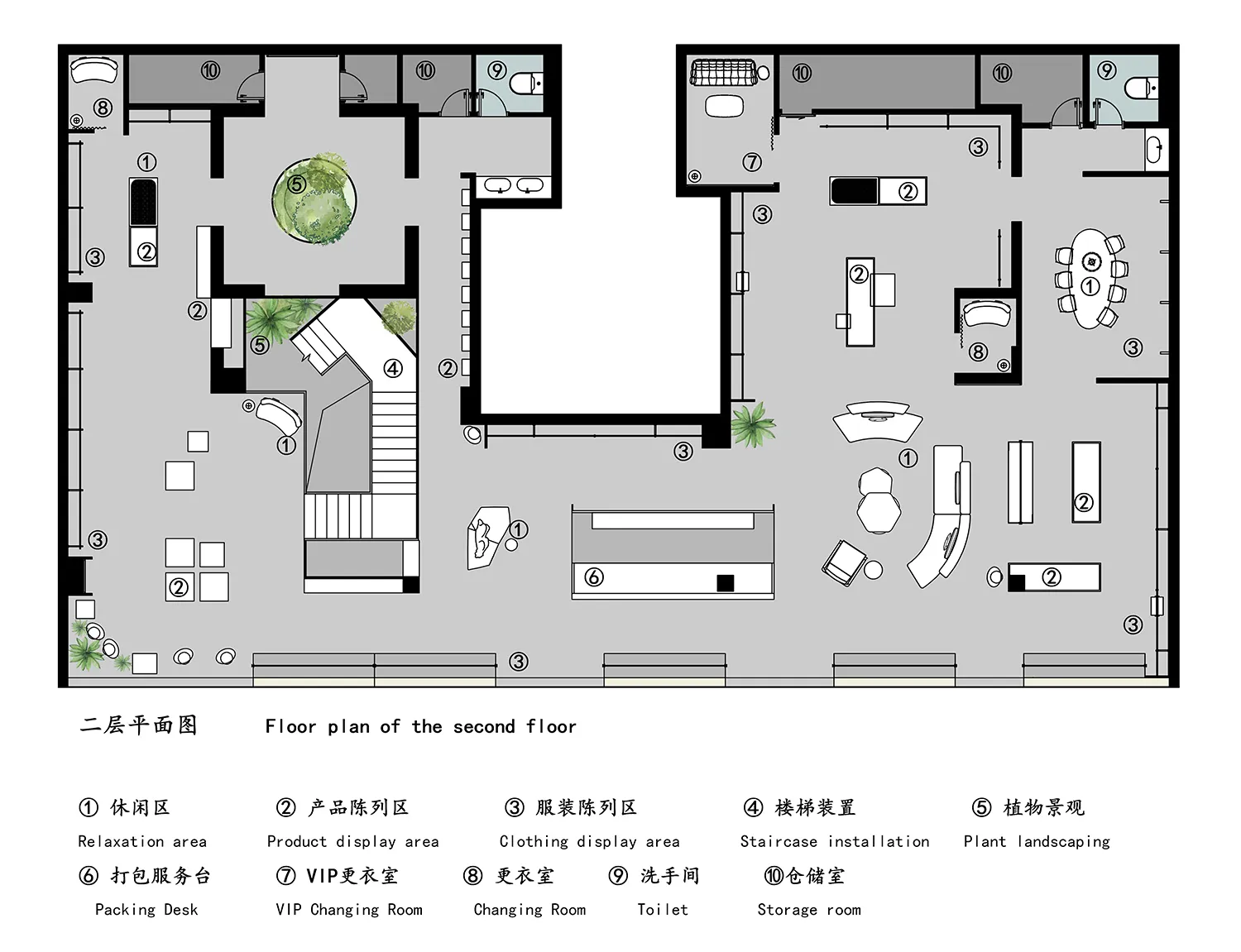 Floor plan for a commercial office space featuring steel, glass, marble, and carpet materials, with a focus on office layout