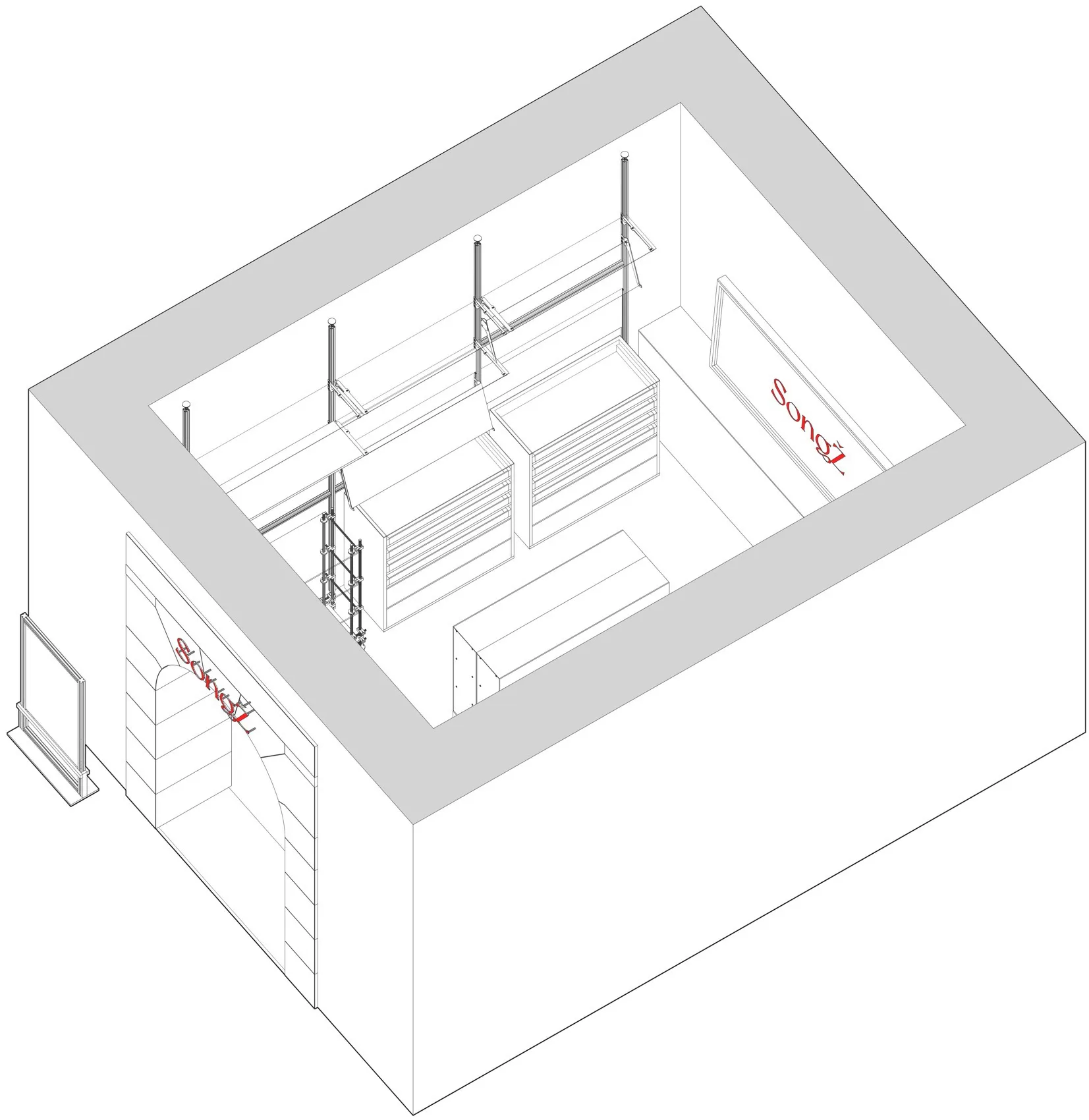 Walking room designed with metallic structural elements