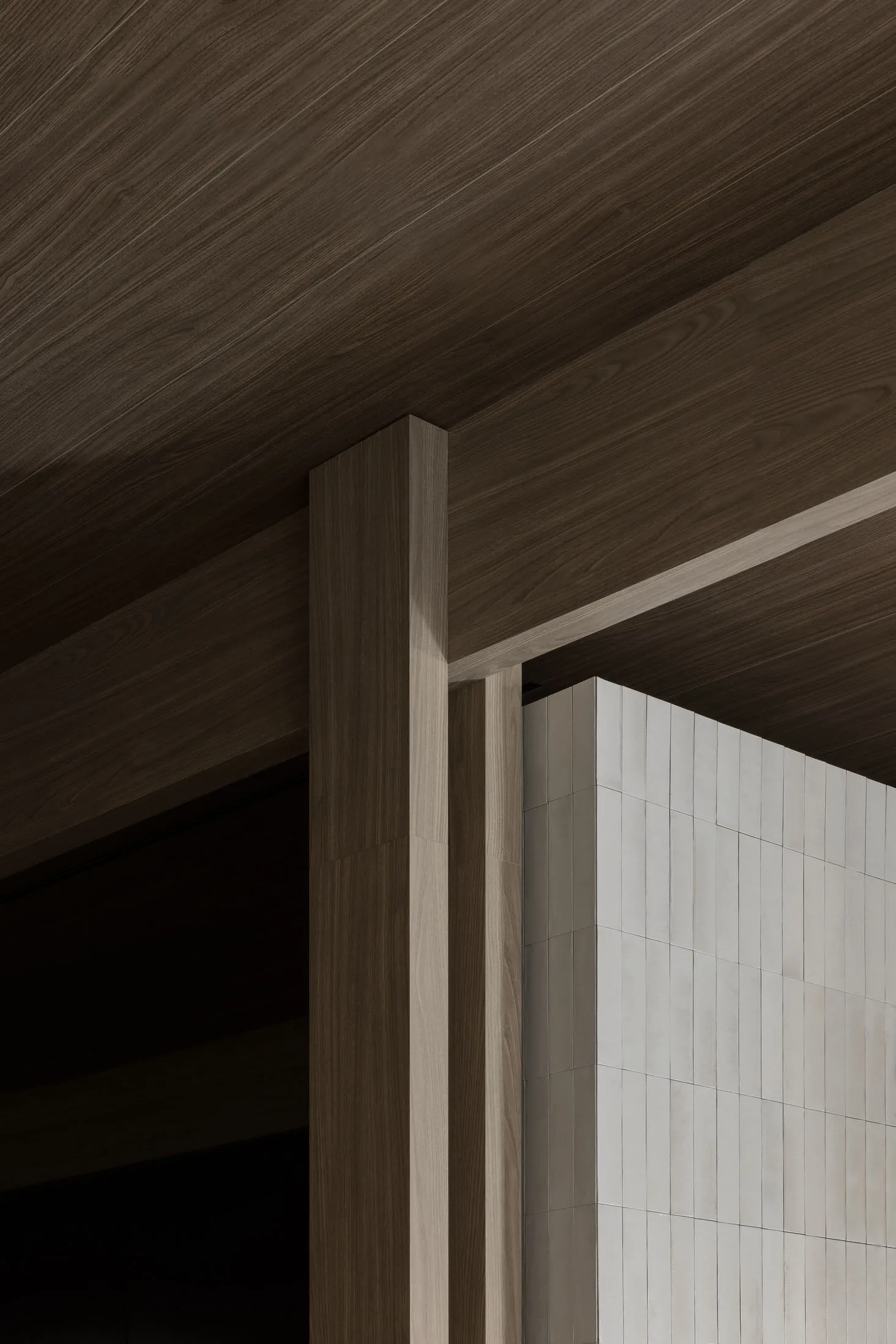 An image showcasing minimalist interior design featuring wooden architectural elements.