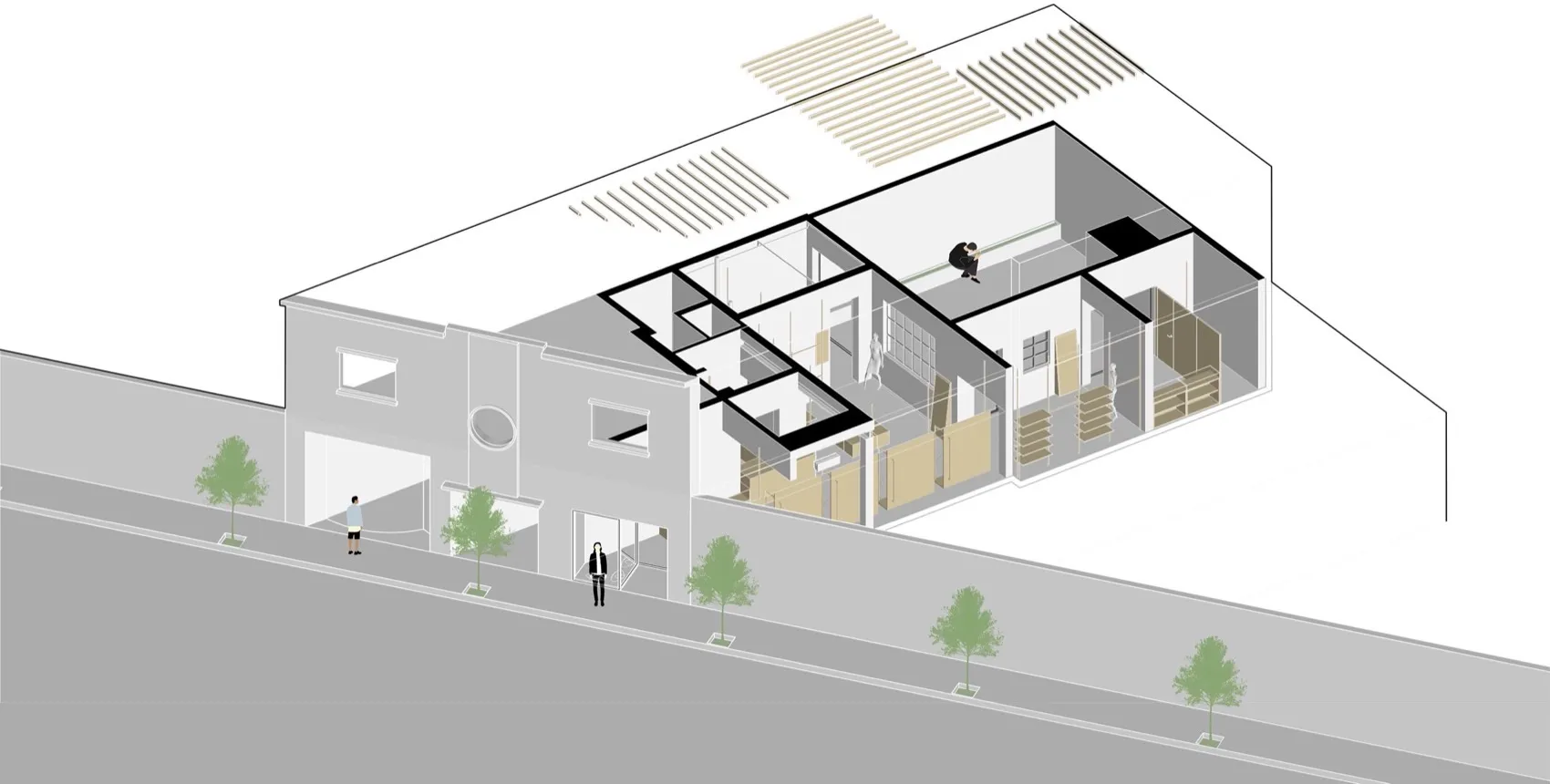 一張現代室內空間的建築圖,展示樓層平面配置與設計元素。
