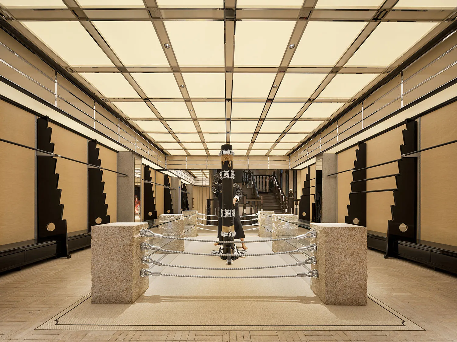 Modern luxury interior featuring a granite post and columns
