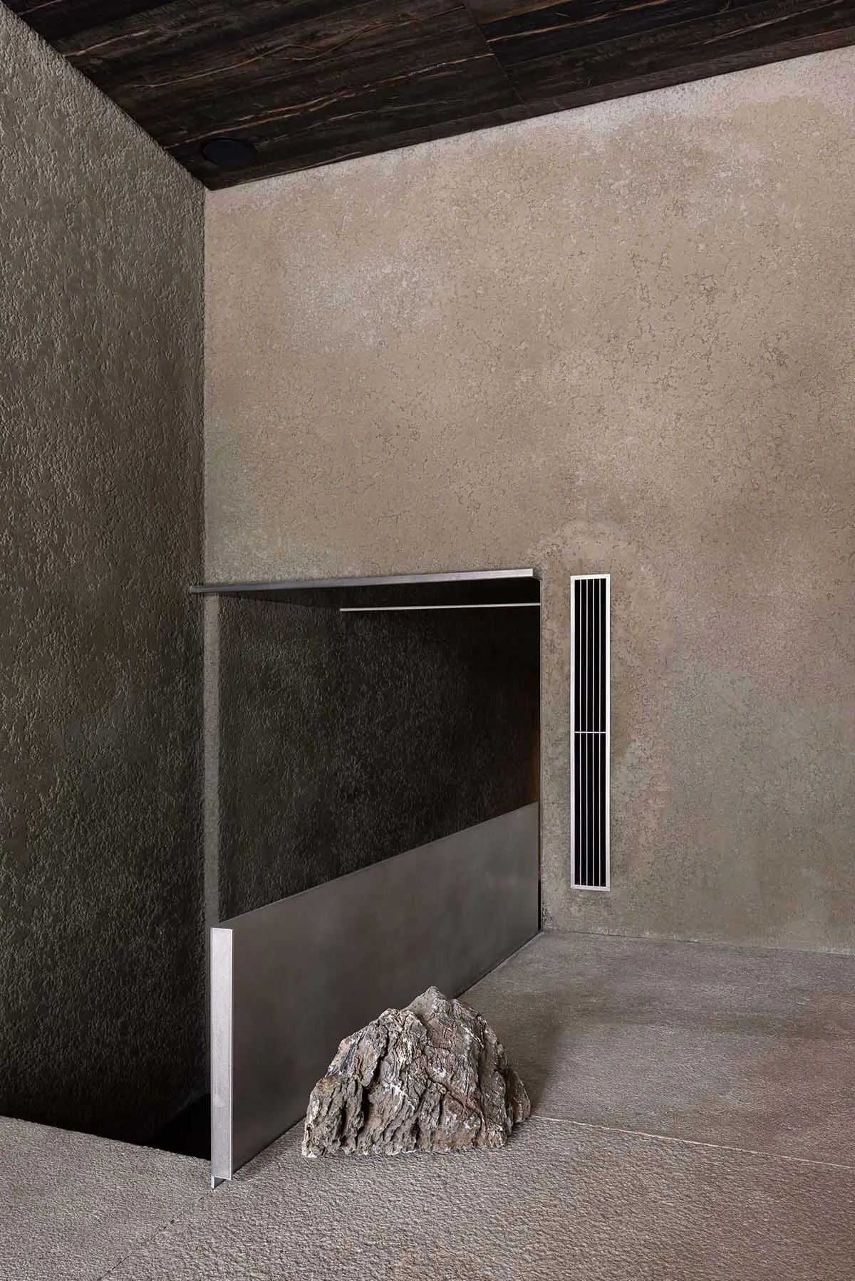 Concrete architectural interior design with minimalist elements.