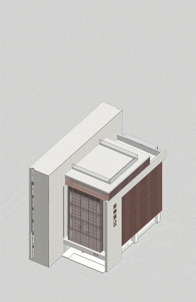 3D rendered architectural model of an industrial commercial space featuring metal materials.