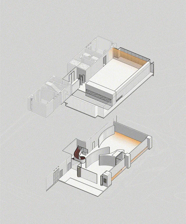 Modern living space layout diagram showing a floor plan of a contemporary home interior.