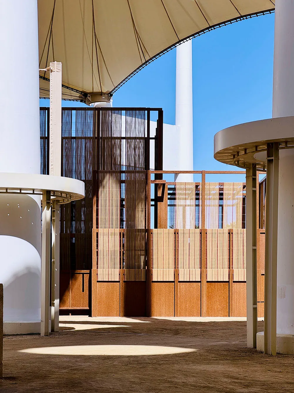 Modern architectural space featuring wooden elements.