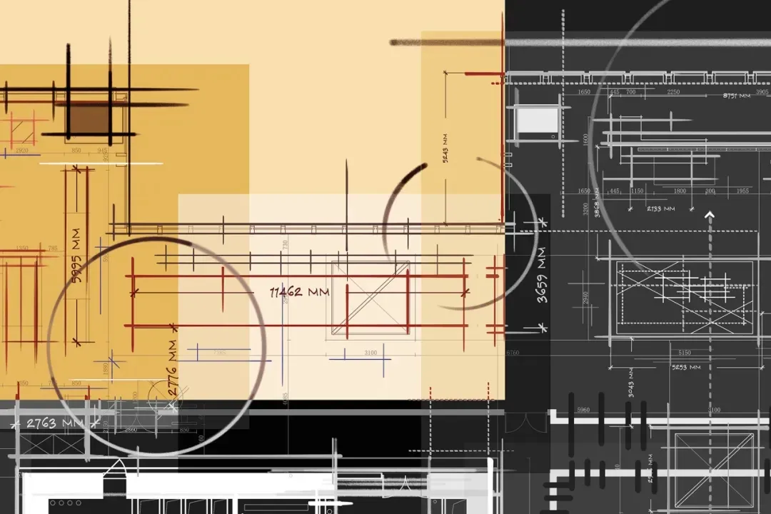 A detailed architectural blueprint with lines and measurements.