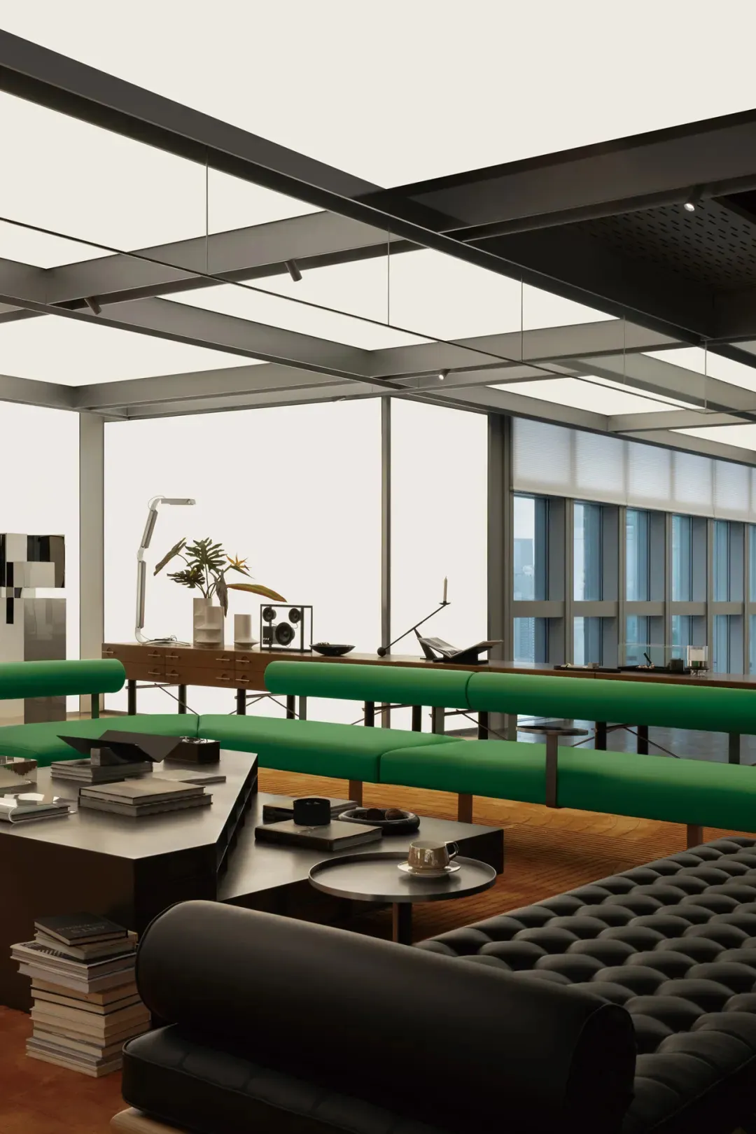 Modern office space featuring glass and concrete materials