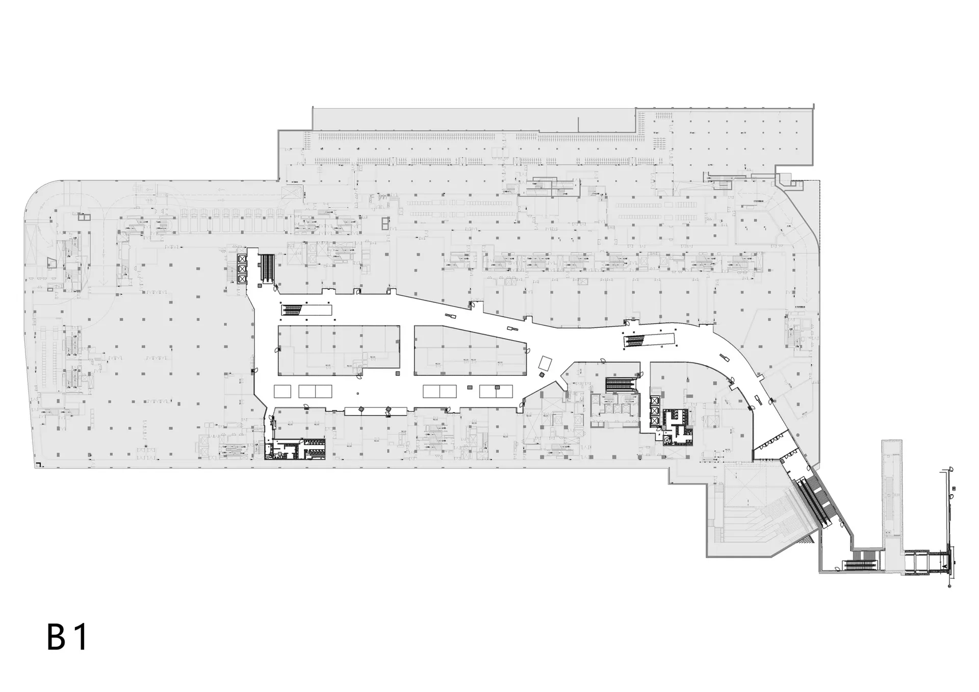 一張詳細的現代辦公室建築平面圖,展示各個房間與區域。