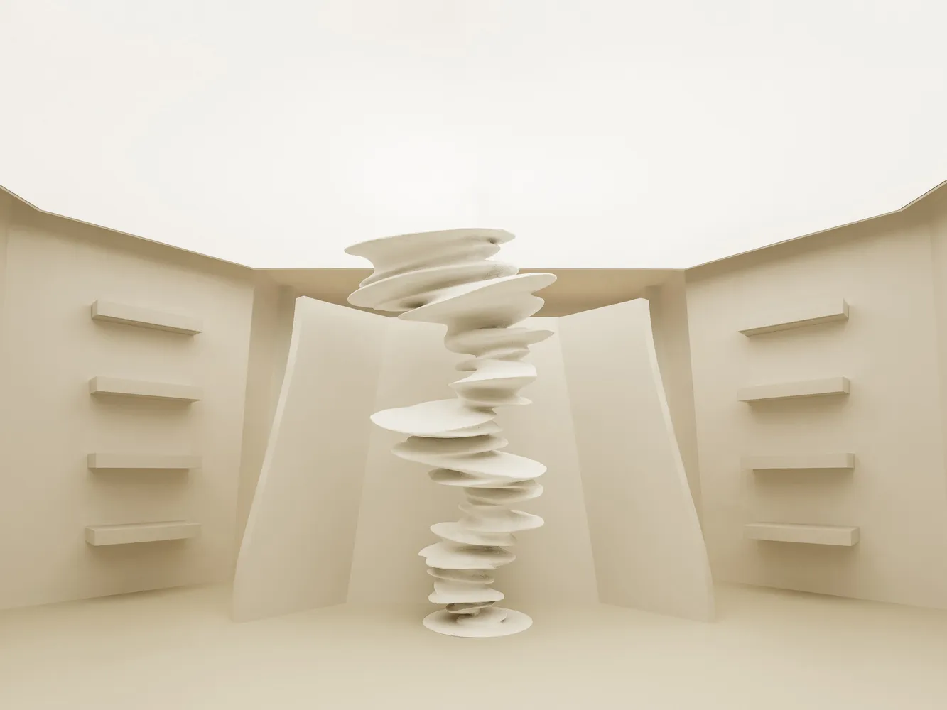A minimalist abstract sculpture made of plaster.
