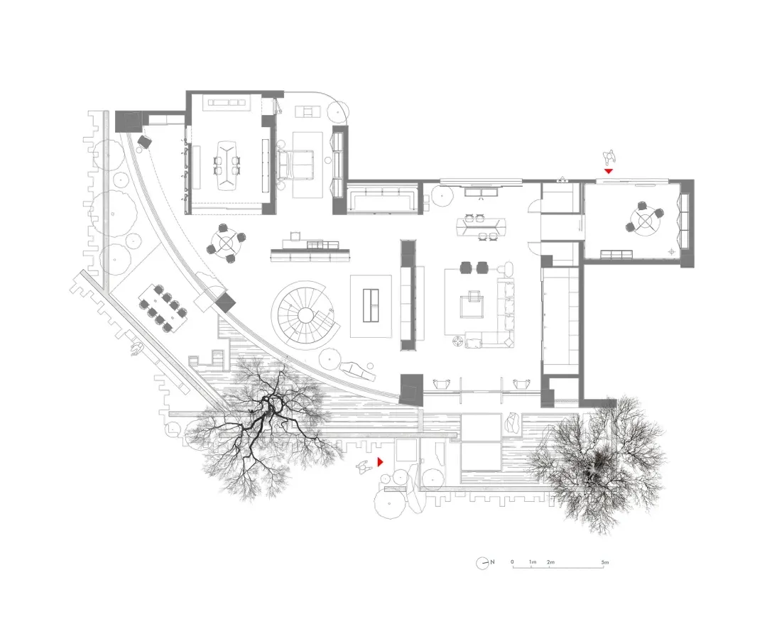 Modern residential floor plan featuring wood flooring and furniture.