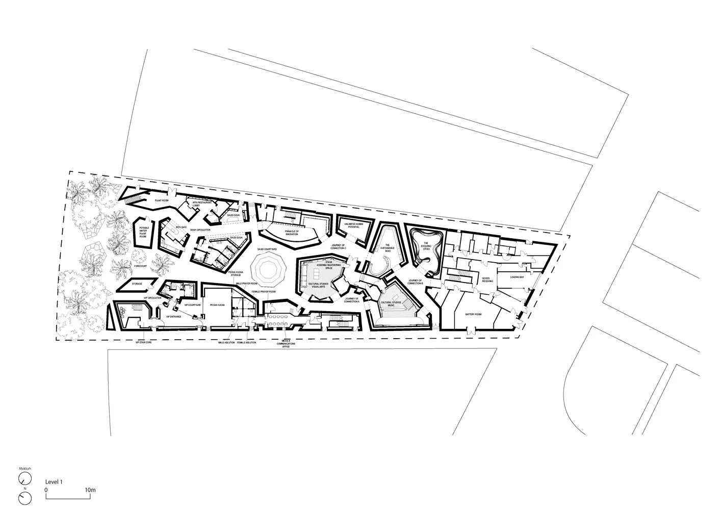 現代商業大樓的平面圖，展示各種房間與空間。