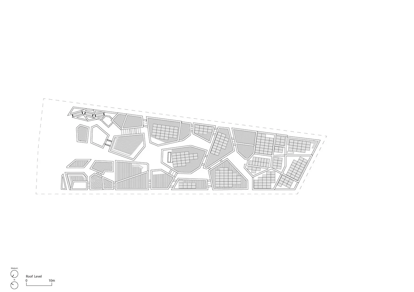 An architectural floor plan of a residential development showing various residential units and their layout.