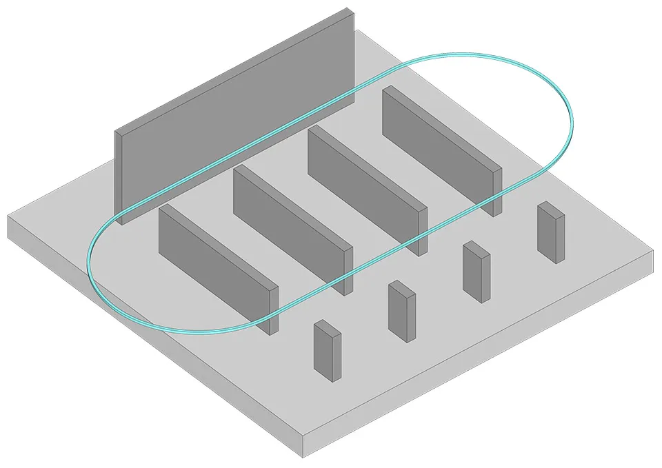 3D rendering of a metal structure in an indoor environment