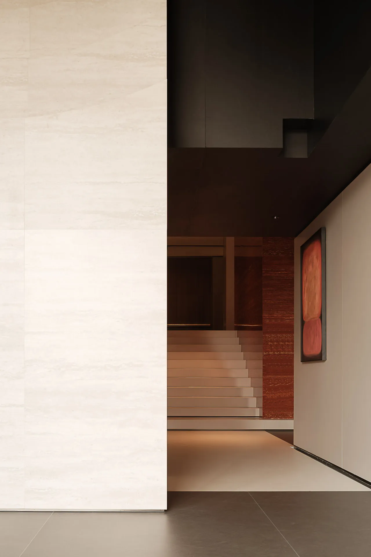 Modern interior design featuring marble stairs with sleek lines and contemporary style