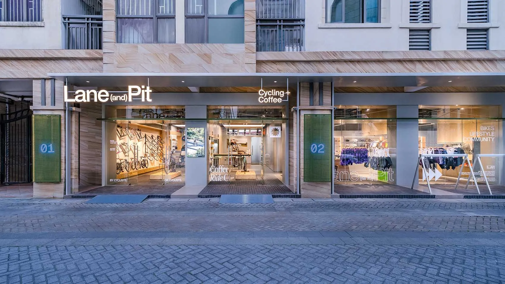 Modern storefront with glass and concrete features for urban retail