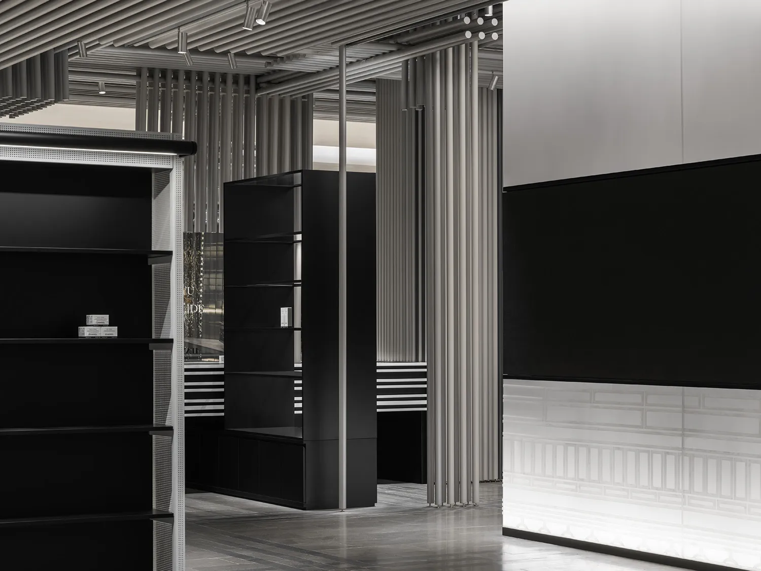Modern retail storefront featuring concrete materials for urban design aesthetic.