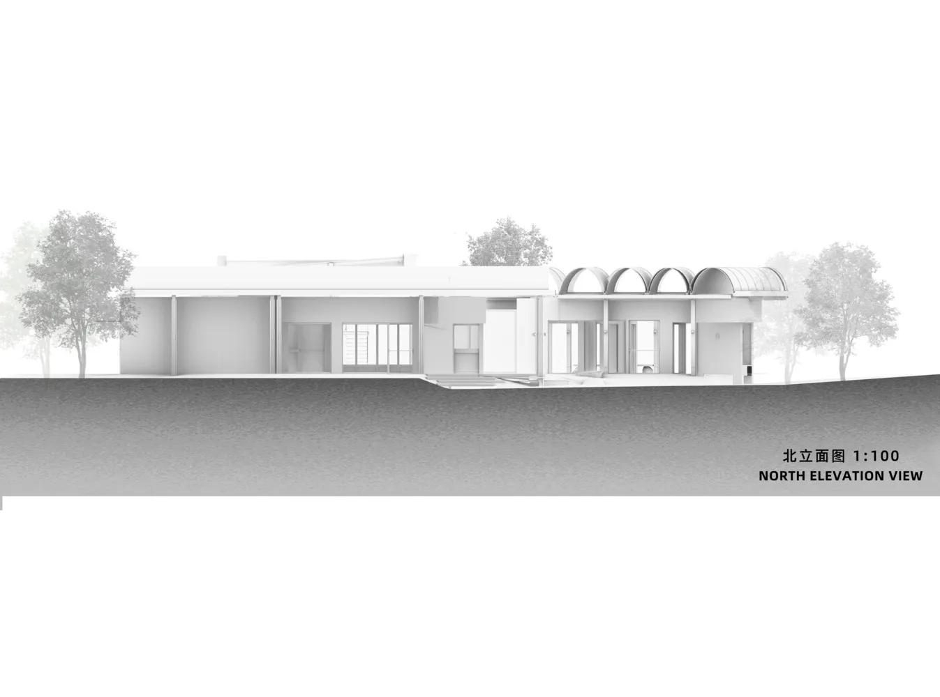 現代外觀建築設計，採用鋼材、玻璃與混凝土材質。