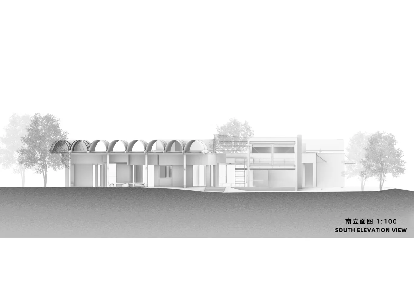 Modern residential architecture featuring concrete, glass, and metal materials.