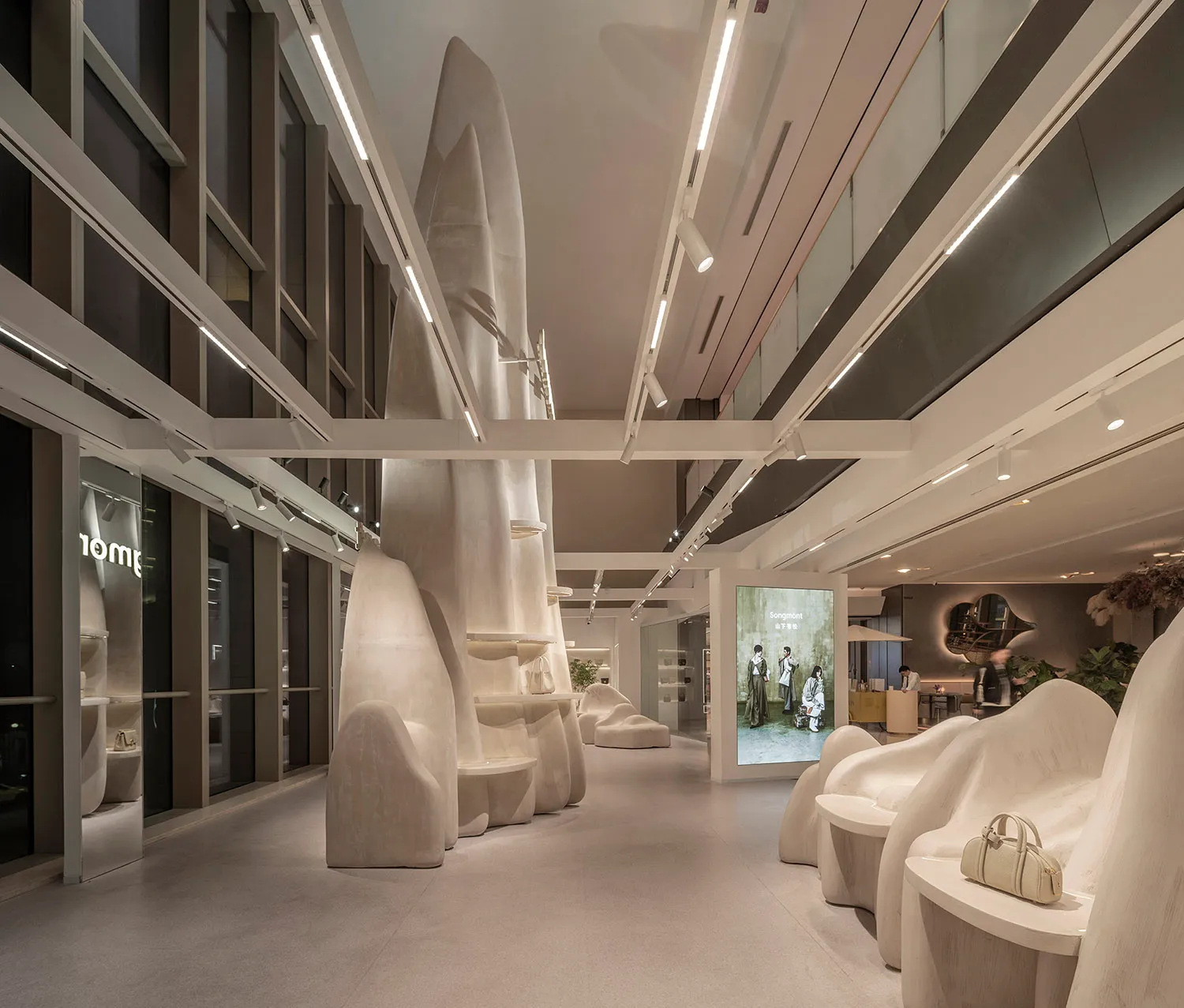 Modern retail shop featuring concrete design elements.